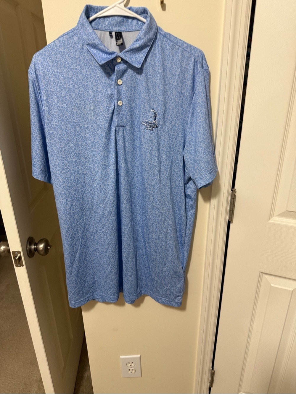 Adidas Light Blue Floral Golf Polo Shirt with Pinehurst Logo